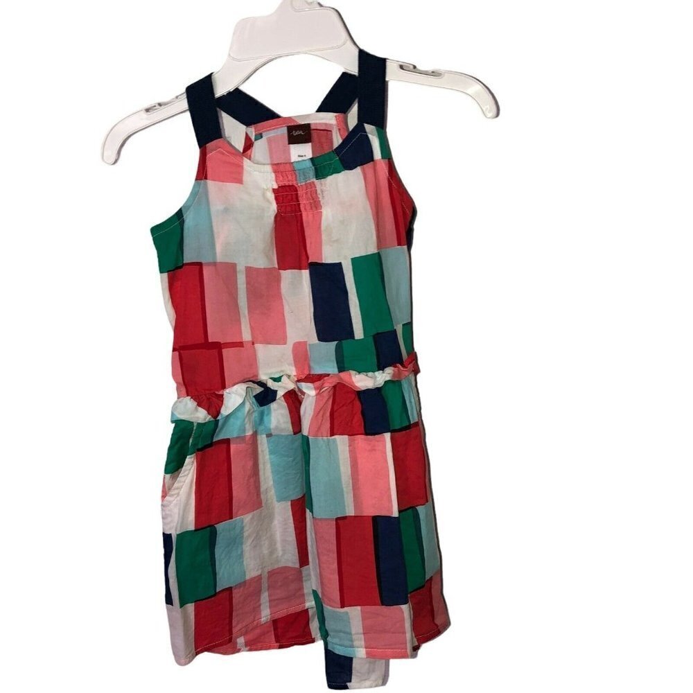 TEA COLLECTION White Multicolor Print Cotton Sleeveless Dress with Pockets Sz 4